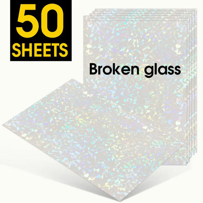 50 Sheets Broken Glass Hologram Cold Lamination Film Sticker A4 Sheets Star Shiny Dots DIY Package Card Photo Holographic Film