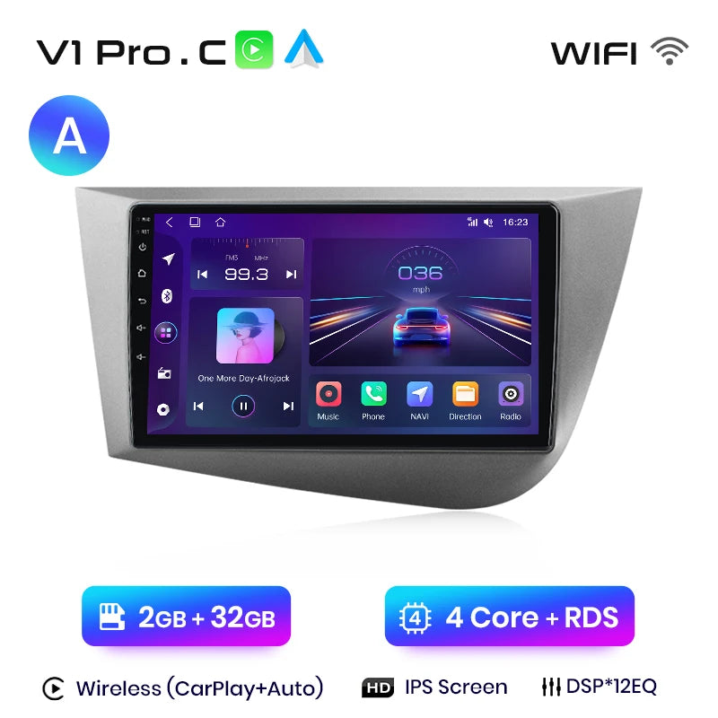 Junsun Wireless CarPlay Android Auto Car Radio for Seat Leon MK2 2005 2006 2007 2008 -2012 2 DIN Multimedia Stereo with Built-in Cooling Fan GPS Navigation SWC Bluetooth FM RDS DSP IPS Screen Car Intelligent Systems 4G WiFi 8