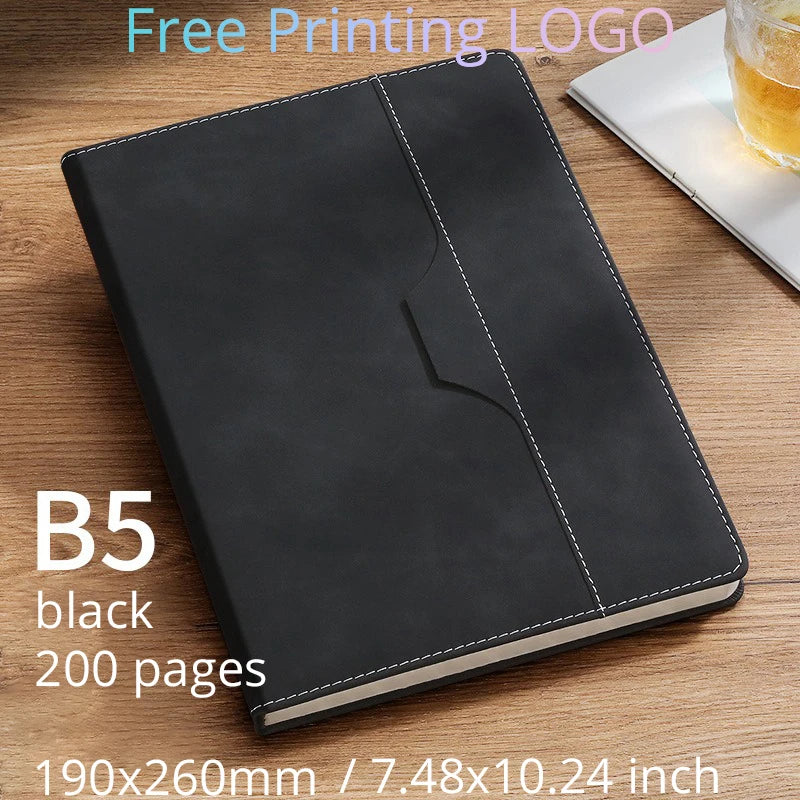 A5 B5 Customize PU Leather Notebook with Pen Insert Holder Free Printing LOGO Office Notepad Business Enterprise Diary Book Note
