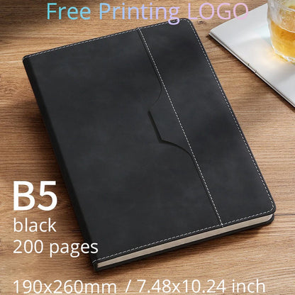 A5 B5 Customize PU Leather Notebook with Pen Insert Holder Free Printing LOGO Office Notepad Business Enterprise Diary Book Note