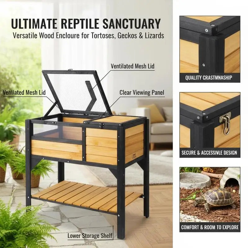 Turtle House Turtle Habitat Indoor Outdoor Wooden Turtle Enclosure with Lighting Stand Support Legs Reptile Cage Small Animals Gecko Lizard Snake