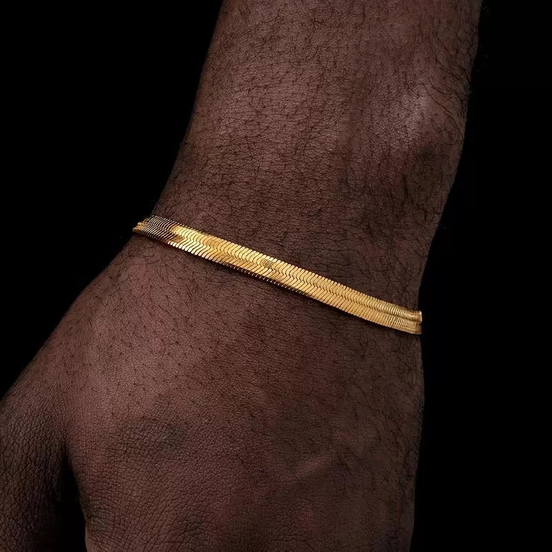 Gold Silver Color Stainless Steel Flat Chain Bracelet For Men Retro Jewelry Trendy Accessories Women Wrap Bangle