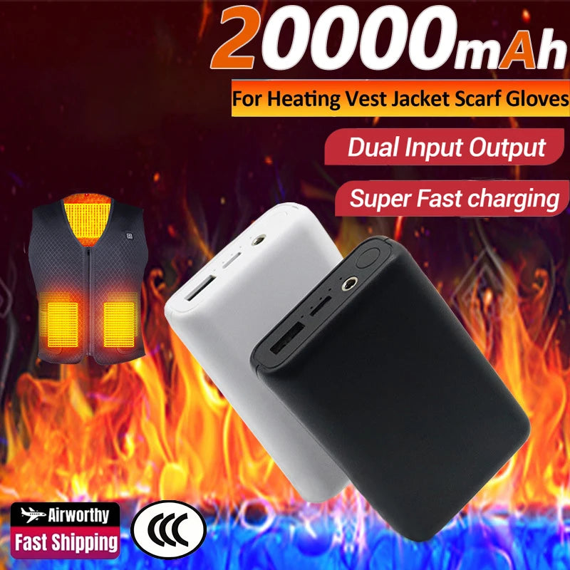 New 20000mAh Power Bank USB Charger Fast Charging Portable External Battery Pack Ultra-thin Heating for Vest Jacket Glove Sock