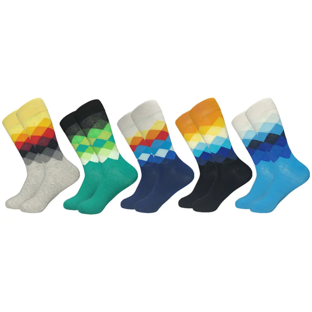 5 Pairs Novelty Men's Cotton Colorful Pattern Funny Fashion Happy Crew Dress Socks