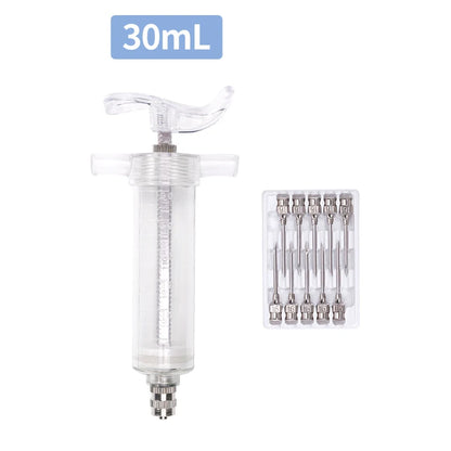 10/20/30/50ml Farm Animal Syringes Plastic Adjustable Dose Vaccine Injection with 10pcs needles Livestock Dispensing Tools