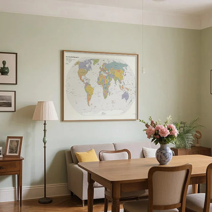 English Map Series-World Map-2019,Decorative Hanging Picture Decor Frameless,Geographical,Tourism/education Tools