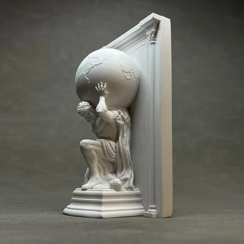 White Gypsum Atlas Sculpture Bookend Classic Greek Mythology Relief Decoration Figurine Desktop Art Home Office Decor Gift