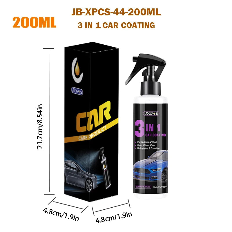 3 in 1 Car Ceramic Coating Nano Super Hydrophobic Protection Polishing Spraying Quick Coat Glass ,Wheel & Paint Care JB XPCS 44