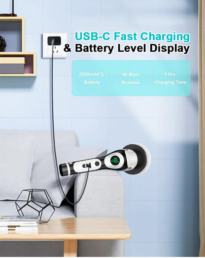 HOMEFISH Multifunctional Electric Cleaning Brush Voice Rechargeable Smart Rotary Cleaning Brush Kitchen Cleaning Brush