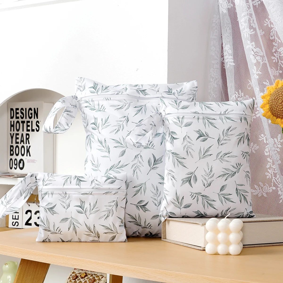 Elinfant 3PCS Portable Wet Dry Bag For Swimsuits,Waterproof Diaper Bags For Cloth Diapers,Washable Reusable Storage Bag