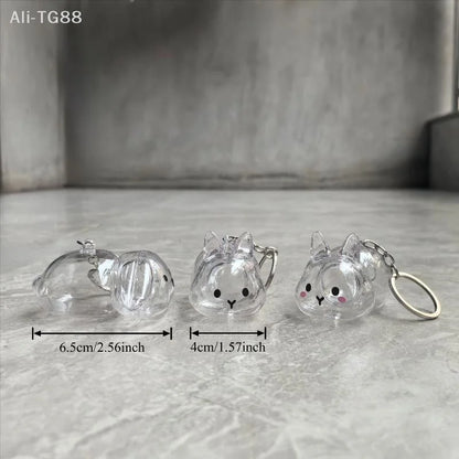 Cartoon Pet Hair Memorial Keyring - Cute Animal Rabbit Fur Organizer Keychain Transparent Storage Box Bag Pendant Pet Souvenirs