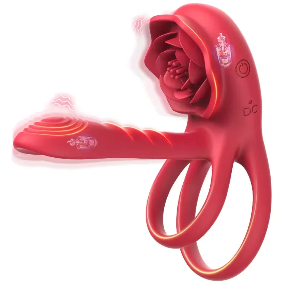 Male Penisring Delay Ejaculation Rose Lock Ring Vibrator G Spot Nipple Clitoral Stimulator for Women Sex Toys for Couple 18+