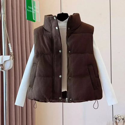 Korea Chic Streetwear Personalized Vest Short Parkas Casual Elegant Waistcoat  Coat  High Street Moda All-match Women Jacket