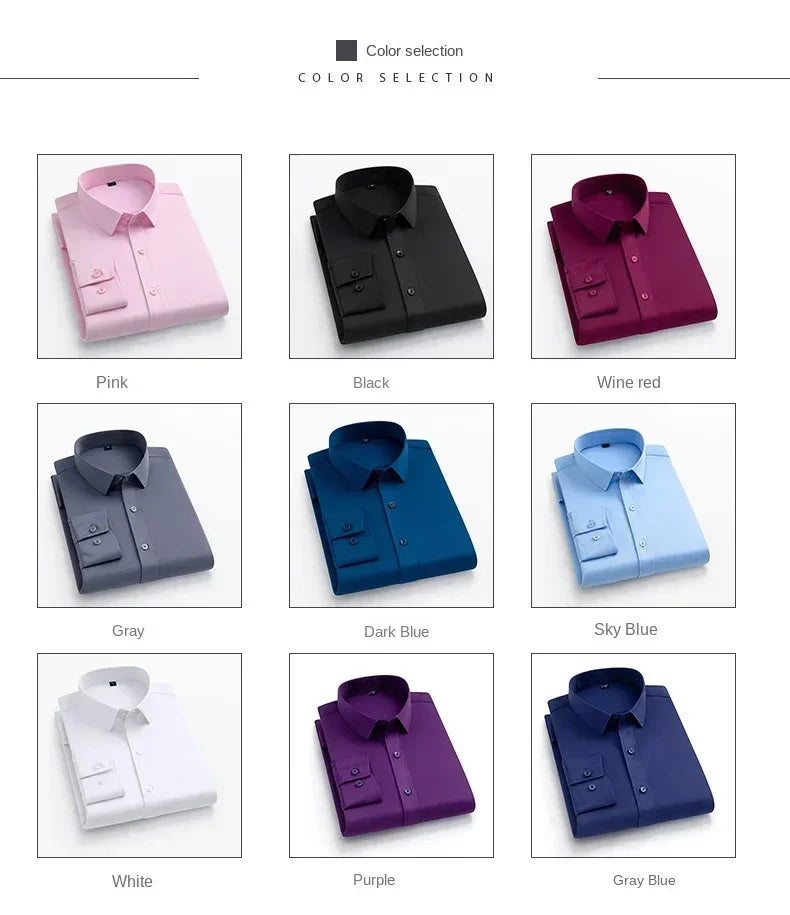 55-105KG Men's long sleeved elastic shirt, non ironing business dress, professional work attire, stand up collar shirt