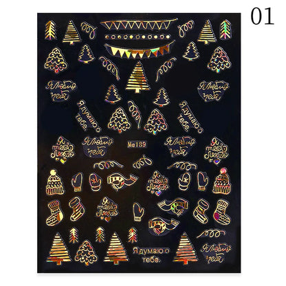 1PCS New Christmas Decorations 2023 New Year Nail Stickers Press on Nails Laser Snowflake Christmas Tree 3D Nail Decal