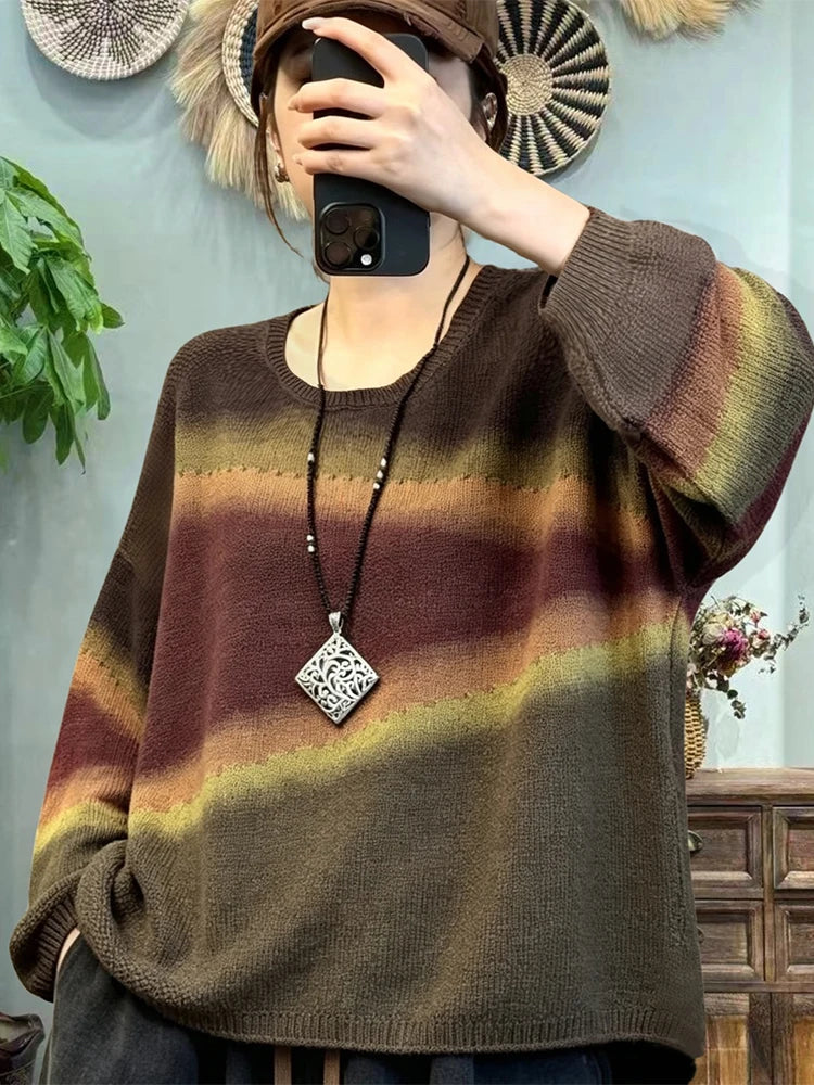 Amax LuluE European Design Womens Leisure Classic Sweaters Autumn Females Vintage Printed Jumpers Luxury Cotton O Neck Pullovers