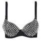 Sexy Rivets Punk Lingerie Underwear,Fashion Metallic Flash Rivet Bra with Wire Free for Women,Nightclub Party Bar Hot Bras