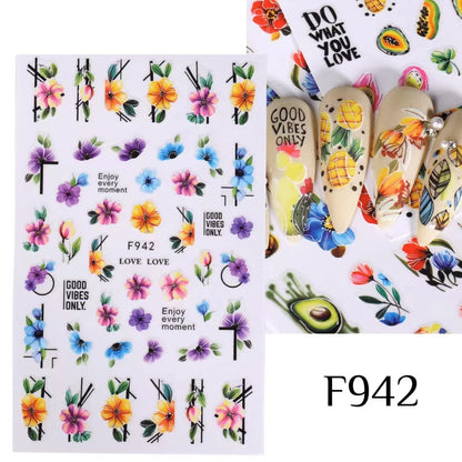 Black and White Love Flowers Line Art 3D Stickers Nail Decals Nail Art Accessories Butterfly Rose Nail Stickers Nail Sliders