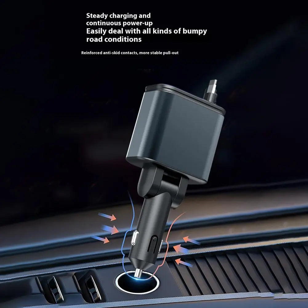 5 In 1 Retractable USB C Car Charger 180W Car Fast Charging Adapter With Atmosphere Lights For IPhone,iPad,Android