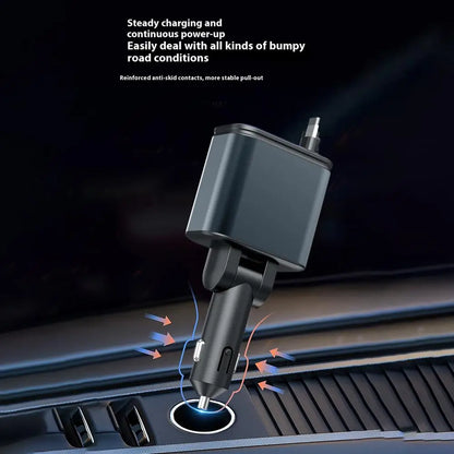 5 In 1 Retractable USB C Car Charger 180W Car Fast Charging Adapter With Atmosphere Lights For IPhone,iPad,Android