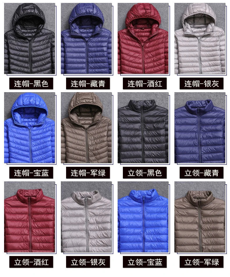 Men's All-Season Ultra Lightweight Packable Down Jacket Water and Wind-Resistant Breathable Coat Big Size Men Hoodies Jackets