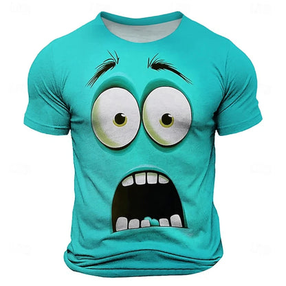 Summer New 3D Printed Funny Face T-shirt Fashionable Men's Holiday Short-sleeved Casual O-neck Loose T-shirt Streetwear