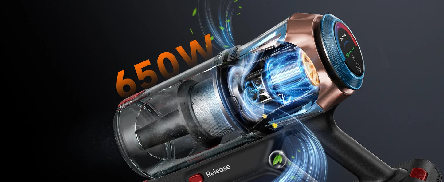 BUTURE S20 Cordless Vacuum Cleaner, 75KPa 650W Powerful Suction, 90 Min Runtime, Freestanding Charging Dock, Removable Battery, Smart Display Stick Vacuum for Pet Hair, Carpets and Hard Floors