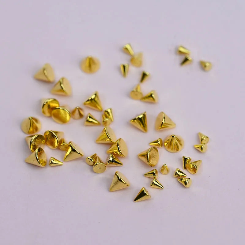 6Grids 3D Mini Punk Metal Rivet Nail Art Charms 1.5/2/3mm Gold Silver Cone Spike Studs Nails Jewels DIY Manicure Decorations ZB