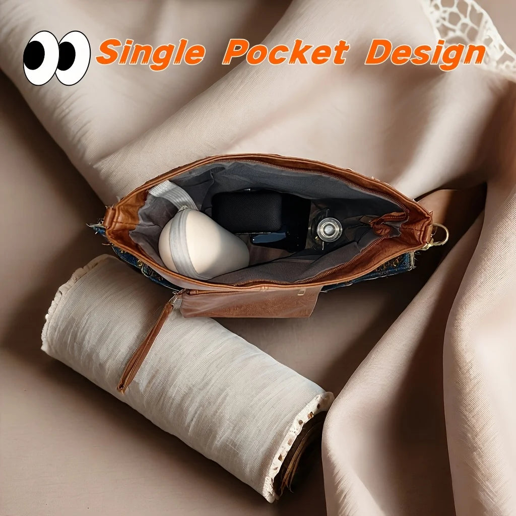 2-Piece Large Capacity Bohemian Wide Strap Soft PU Tote Bag, Shoulder & Handheld Bag, Ideal Birthday Gift