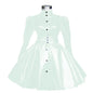 Plus Size Sweet Girl Mini Dress PVC Leather High Neck Button Pleated  A-line Dress Preppy Style Back Zipper Long Sleeve Dress