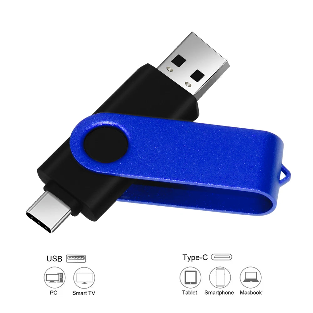 Rotable Usb Flash Drive 128GB 32GB 16GB Pen Drive 256GB Pendrive 64GB 4G OTG 2 IN 1 Memoria Usb Stick Type C Usb 2.0