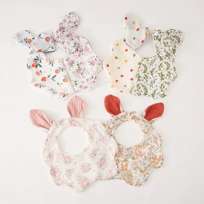 Baby Cotton Crepe Bandana, Rabbit Ears Wavy Edge Drool Bib, Soft Absorbent, Newborn Anti-Drool Bib, Multi-Purpose