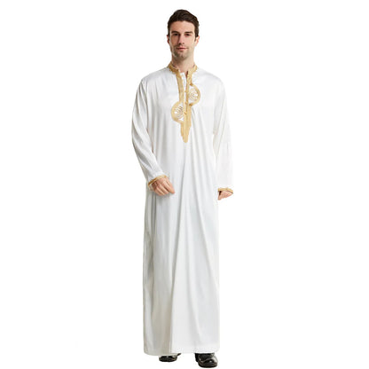 Muslim Men Clothing Kaftan Robes Long Sleeves Stand Collar Eid Thobe Kurta Arab Turkish Dress Dubai Islam Habit Ethnic Leisure