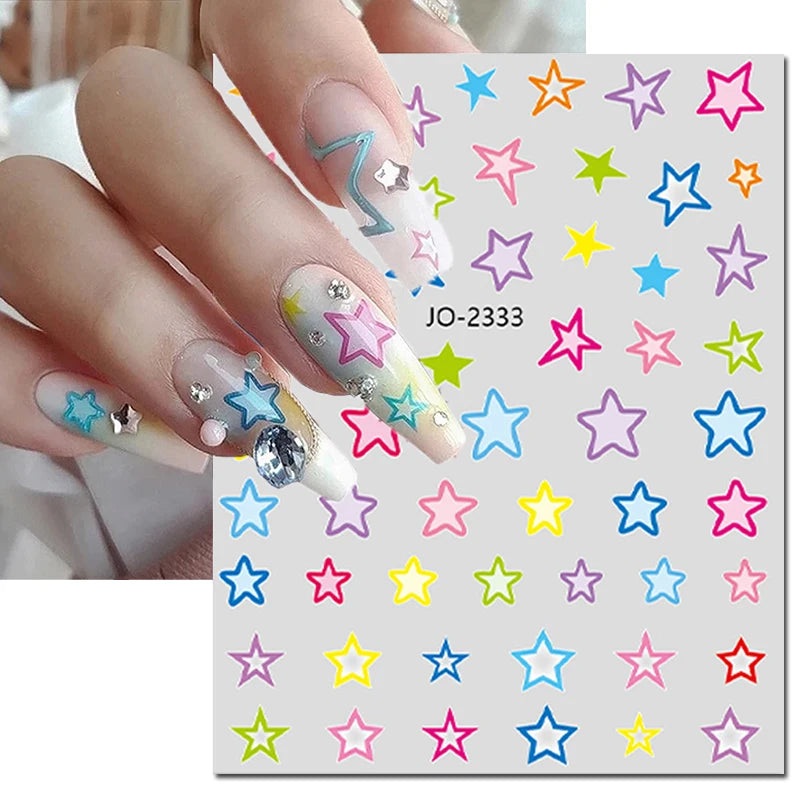 3d Nail Art Stickers Red Black White Love Hearts Stars Clouds French Full Tips Adhesive Nail Decals Slider For Manicure