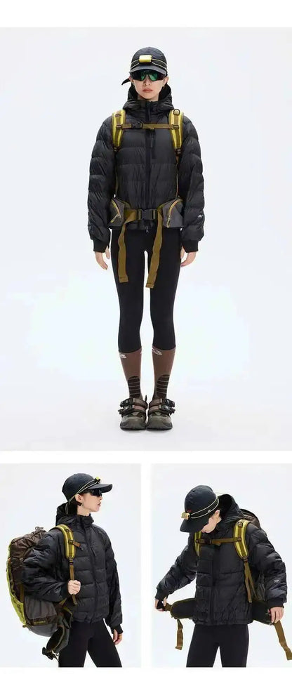 HKSH Outdoor Light Sport Color Contrast Hooded Down Jacket Women's Winter Mountain Leisure Waterproof Climbing Cotton Coat H2887