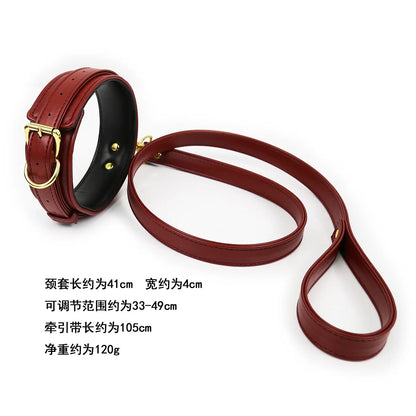 Professional BDSM Red Leather Harness Set Collar Handcuffs Restraint Kit for Women Slave Role Play Fetish Gear Adult Game Toy
