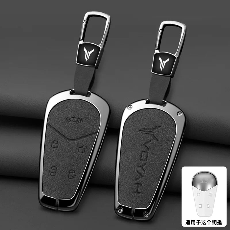 Car Interior Accessories Zinc Alloy Leather Key Case Cover Holder Chain For Voyah Free I-Land Dreamer PHEV Luxury Protective