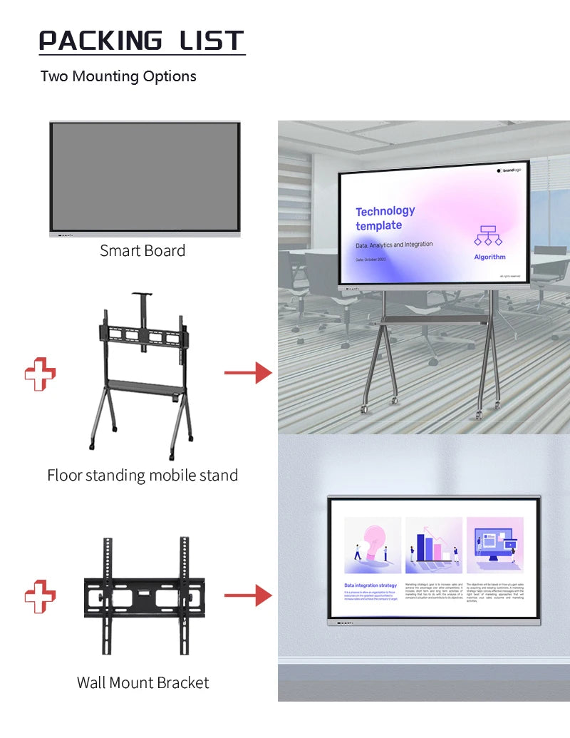 65 75 86 Inch Smart Tv for Classroom and Conference, Digital Electronic Whiteboard 4K HD Touch Screen Interactive Board On Wheel
