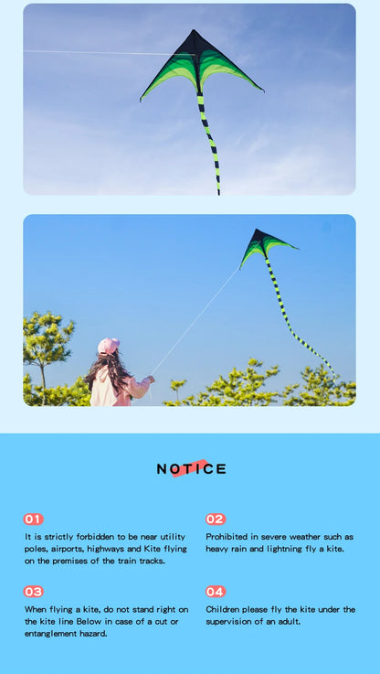 Adult-sized large delta-wing kite. Easy to fly. Extra-large delta-wing kite, equipped with a 6-meter long tail.