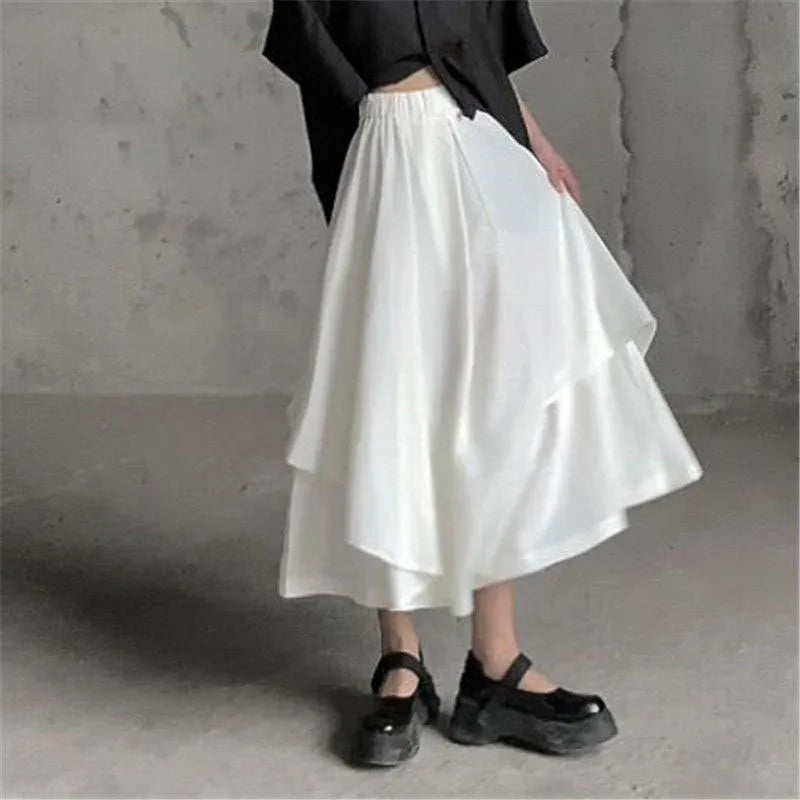 Women Skirts Gothic Irregular Skirts Pants Women High Waist White Black Long Skirts Female Pleated Skirts Culottes Women Clothes