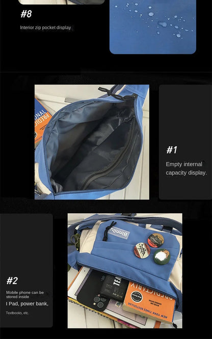 Japanese Simple Messenger Bag Student Nylon Waterproof Canvas Handbag Shoulder Crossbody Bags for Women Men Satchels Bolsas