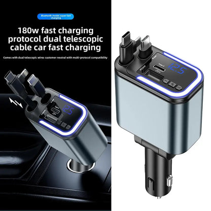 5 In 1 Retractable USB C Car Charger 180W Car Fast Charging Adapter With Atmosphere Lights For IPhone,iPad,Android