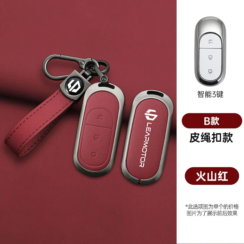 Zinc alloy+leather car remote key set, suitable for Leapmotor C16 C11 C10 C01 B10 T03 S01 car keychain key set chain accessories