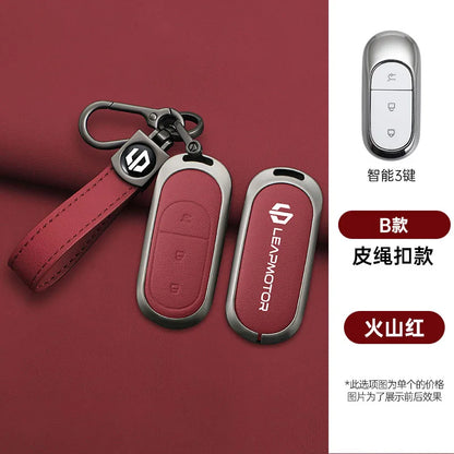 Zinc alloy+leather car remote key set, suitable for Leapmotor C16 C11 C10 C01 B10 T03 S01 car keychain key set chain accessories