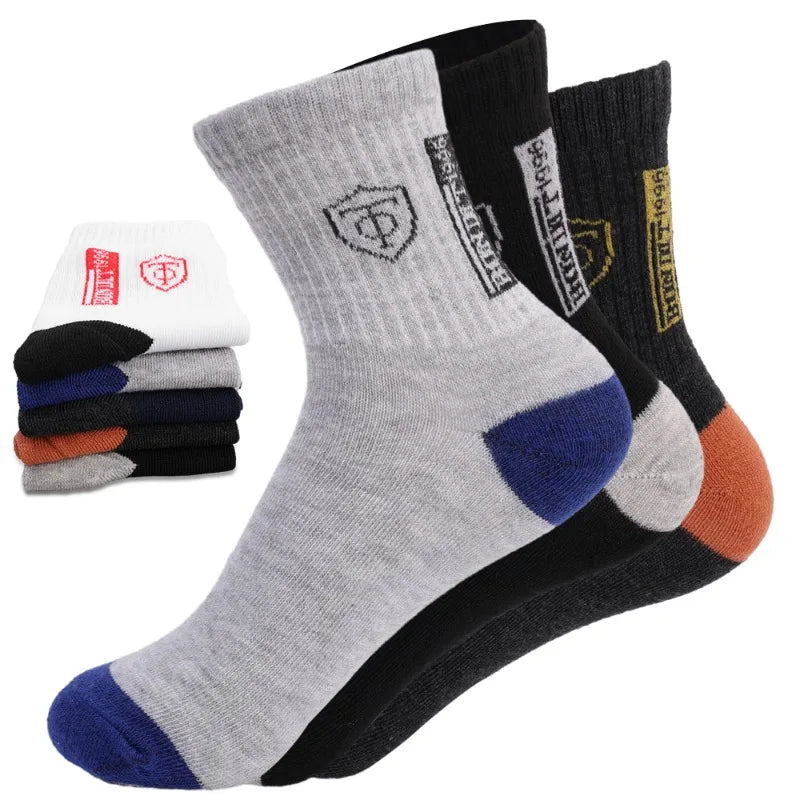 5/10 pairs Breathable Men's Basketball Crew Socks for Spring and Fall Sweat Absorption Deodorant Sports Stockings