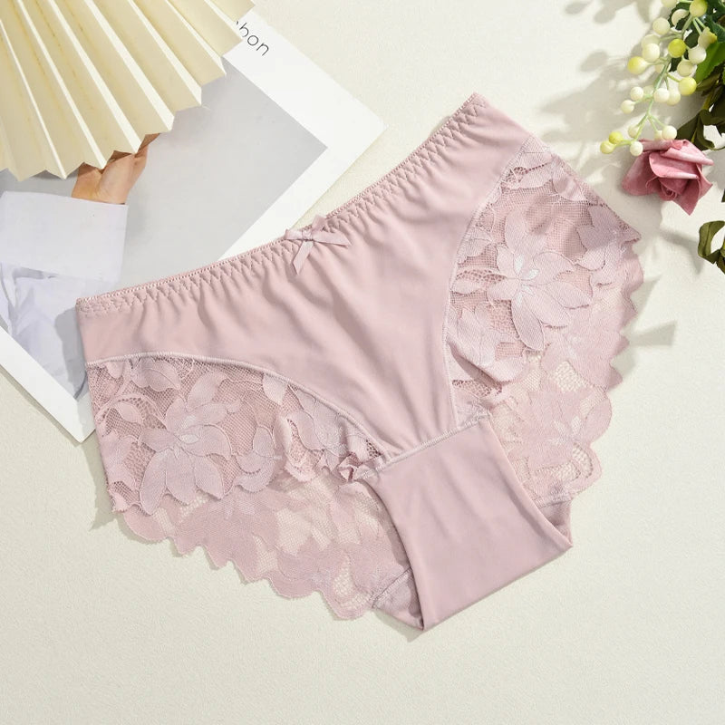 S-XXL Women Lace Panties Patchwork Seamless Underwear Sexy Luxury Hollow Out Solid Briefs Girls' Mid Rise Breathable Lingerie