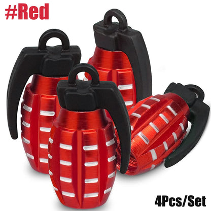 4pcs Car Tire Valve Cap Grenade Aluminum Tyre Valve Stem Cover Air Dust Cap Tire Valve Truck Bike Wheel Rim Valve Stem Cap