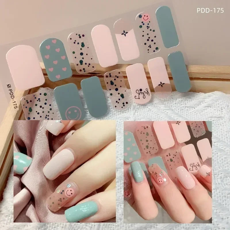 1PC Gel Nail Sticker Patch Slider Flower Gradient Color Back Glue Full Cover Waterproof Gel Nail Sticker UV Lamp Curing Manicur