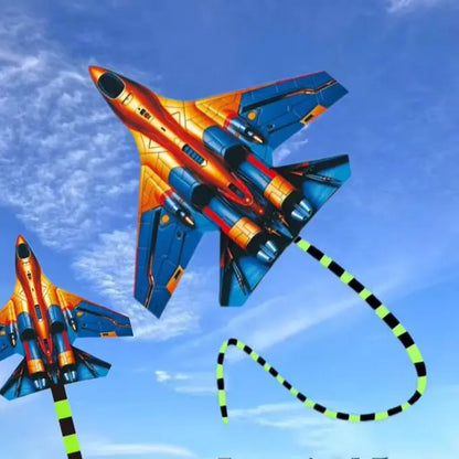 HTMCK Fighter Jet Kite 45cm Large Plane Kite With 100m Line Handle Outdoor Sport Flying Kites For Kids Adults Beach Park Easy To