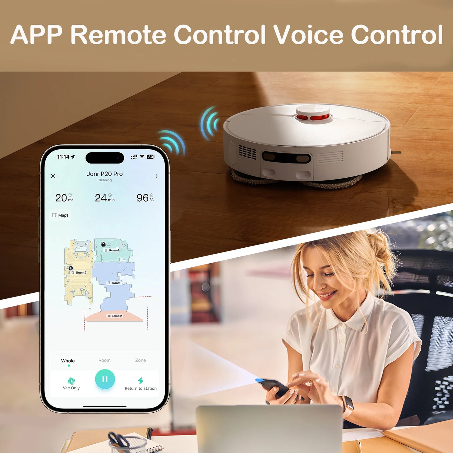 JONR Robot Vacuum P20 Pro International Edition Mopping Vacuuming Drying Wipes Automatic Cleaning Dust Collecting Drainage Water